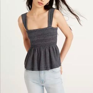 Madewell Smocked Peplum Striped Tank